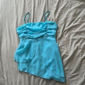Y2K Mint asymmetrical spaghetti strap top